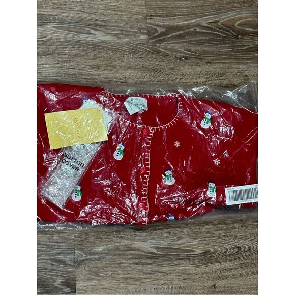 Quacker Factory red holiday Christmas snowman embroidered sweater cardigan has s - Picture 7 of 8